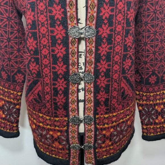 Christiania Sweaters Red Black Orsta Pure New Wool Nordic Cardigan Sweater L - Picture 3 of 12